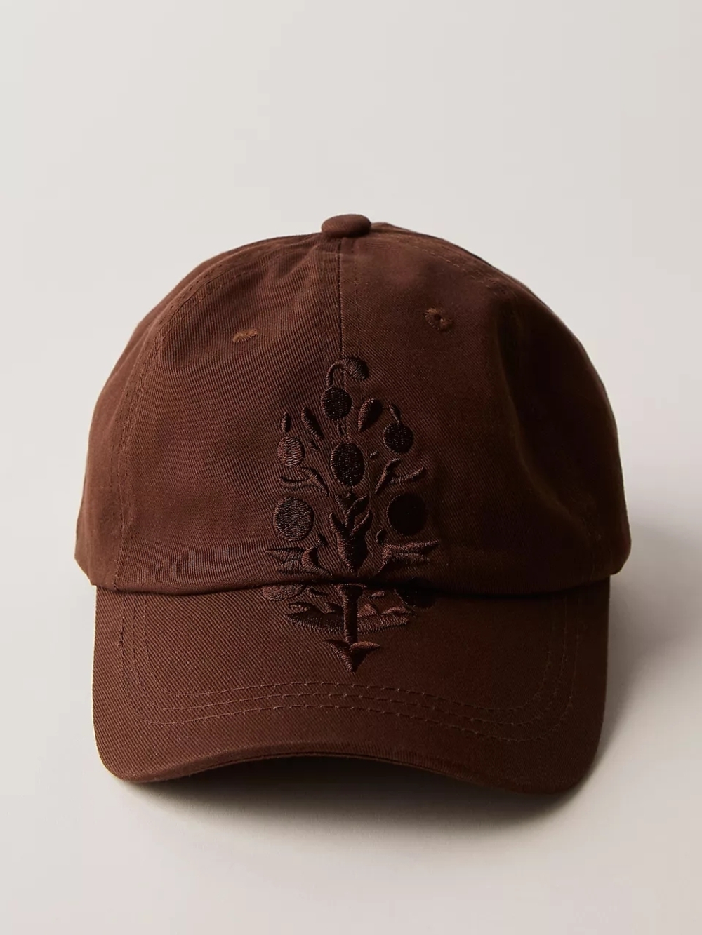 Free People Brown Embroidered Cotton Baseball Cap